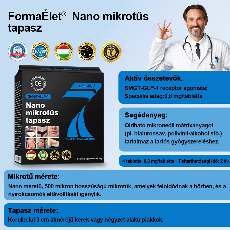 ✅FormaÉlet® 🌱Nano Mikrotű Tapasz SMGT-GLP-1-tel és Matrixyl 3000-rel – Fogyás, Bőrfeszesítés, Vércukorszint-támogatás, Injekció Nélkül, 7 Napos Eredmény
