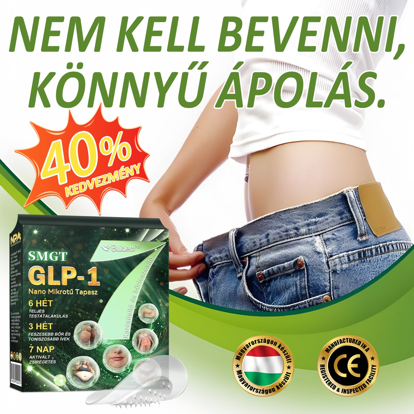 ✅Mayo Klinika által ajánlott | Hivatalos áruház | Buildleaf® SMGT-GLP-1 Nano Mikrotű Tapasz™ Kollagénnel és Matrixyl 3000-rel 丨Célzott hatás: elhízás, megereszkedett bőr, magas vérnyomás, cukorbetegség, zsírmáj, testi fájdalmak és egyéb problémák ellen