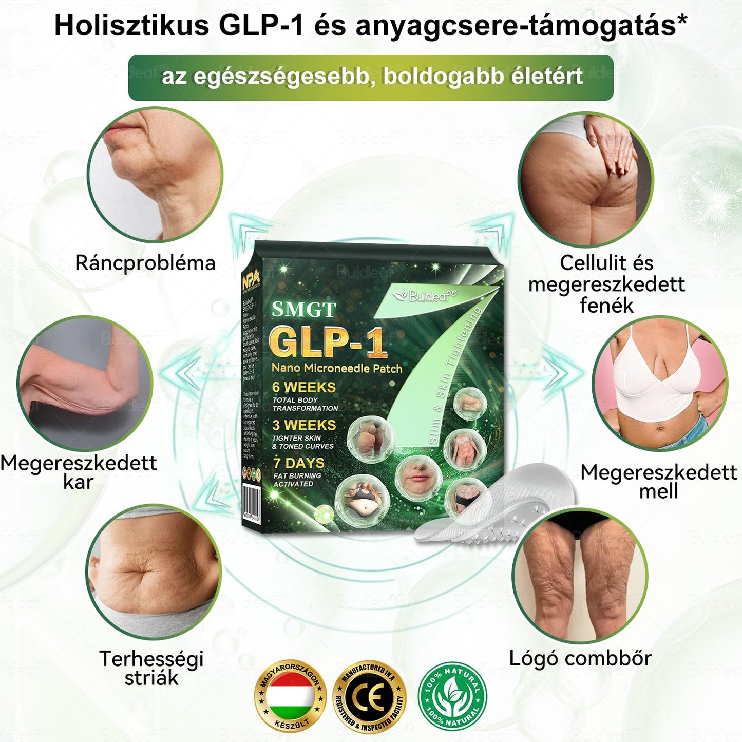 🎁Mayo Klinika által ajánlott | Hivatalos áruház | Buildleaf® SMGT-GLP-1 Nano Mikrotű Tapasz™ Kollagénnel és Matrixyl 3000-rel 丨Célzott hatás: elhízás, megereszkedett bőr, magas vérnyomás, cukorbetegség, zsírmáj, testi fájdalmak és egyéb problémák ellen🎁